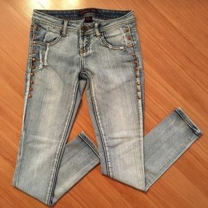 Material Girl Distressed and Studded Skinny Jeans